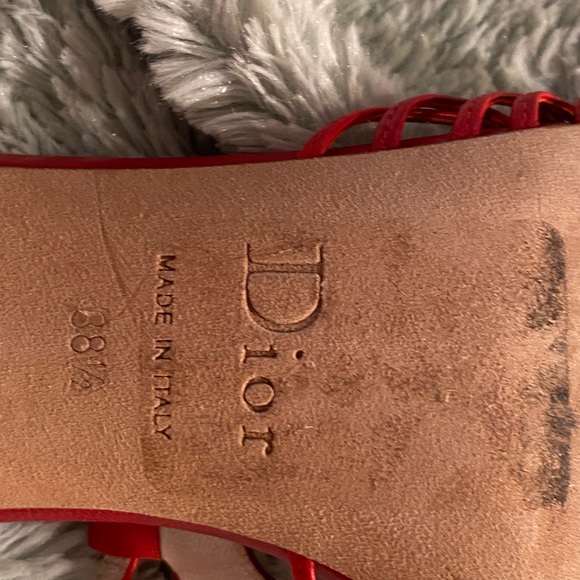 DIOR strappy Red Sandals with Grommet Detail and Gold Embossed Buckle - Picture 4 of 16